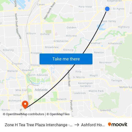 Zone H Tea Tree Plaza Interchange - West side to Ashford Hospital map