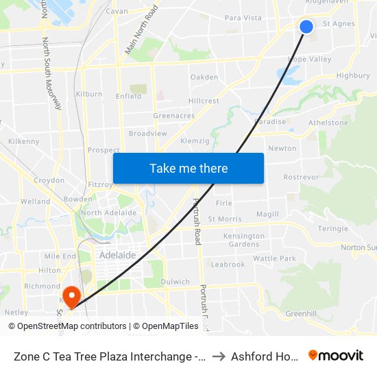 Zone C Tea Tree Plaza Interchange - West side to Ashford Hospital map