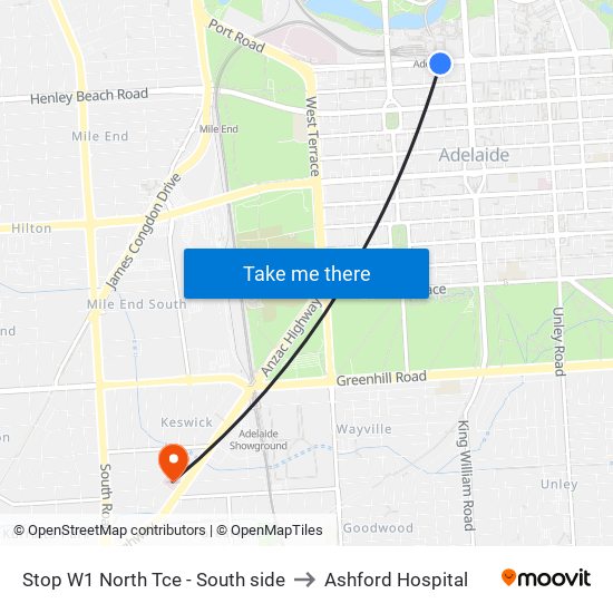Stop W1 North Tce - South side to Ashford Hospital map