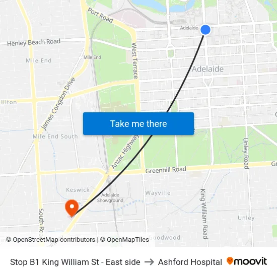 Stop B1 King William St - East side to Ashford Hospital map