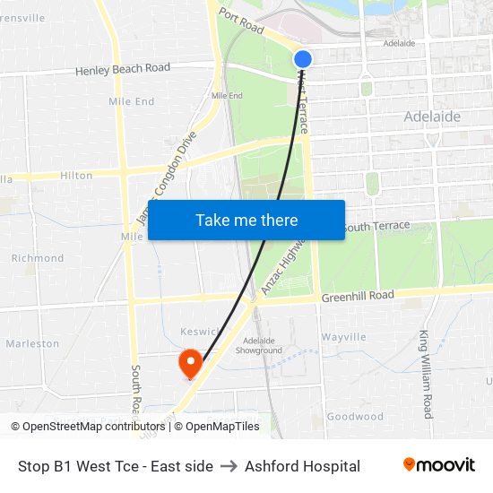 Stop B1 West Tce - East side to Ashford Hospital map