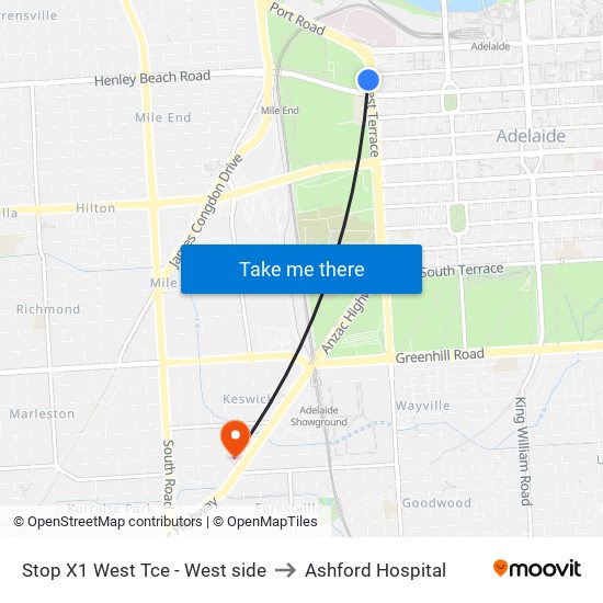 Stop X1 West Tce - West side to Ashford Hospital map