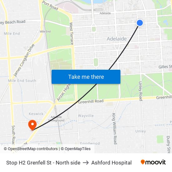Stop H2 Grenfell St - North side to Ashford Hospital map