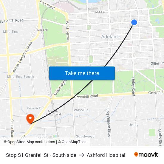Stop S1 Grenfell St - South side to Ashford Hospital map