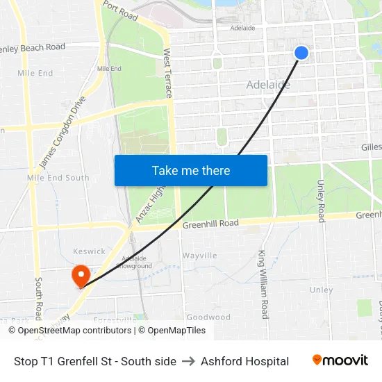Stop T1 Grenfell St - South side to Ashford Hospital map