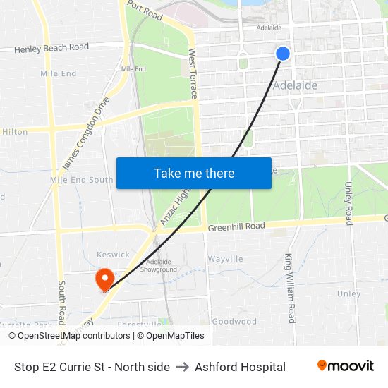 Stop E2 Currie St - North side to Ashford Hospital map