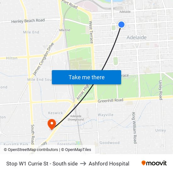 Stop W1 Currie St - South side to Ashford Hospital map