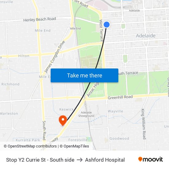 Stop Y2 Currie St - South side to Ashford Hospital map