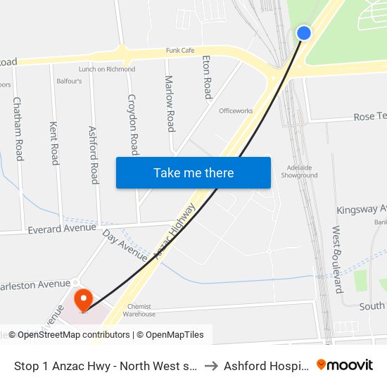 Stop 1 Anzac Hwy - North West side to Ashford Hospital map