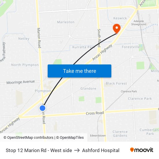 Stop 12 Marion Rd - West side to Ashford Hospital map