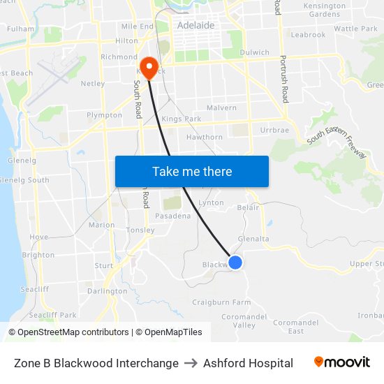 Zone B Blackwood Interchange to Ashford Hospital map