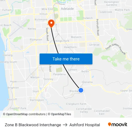 Zone B Blackwood Interchange to Ashford Hospital map