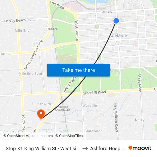 Stop X1 King William St - West side to Ashford Hospital map