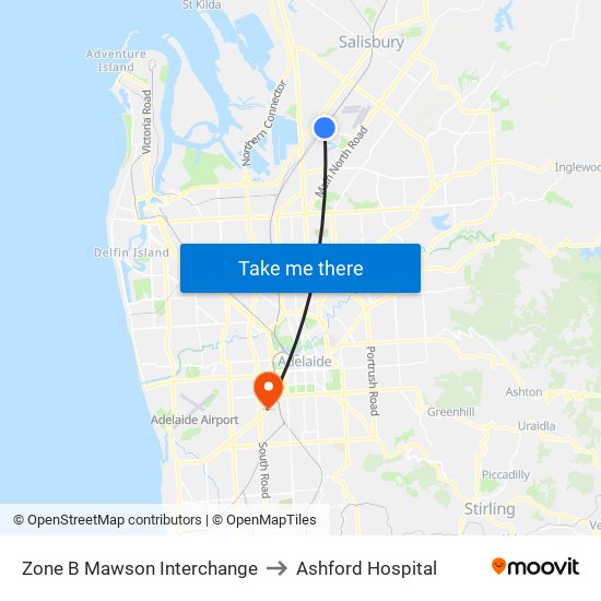 Zone B Mawson Interchange to Ashford Hospital map