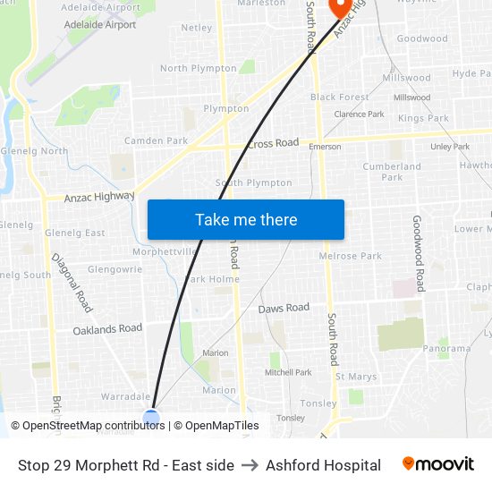 Stop 29 Morphett Rd - East side to Ashford Hospital map