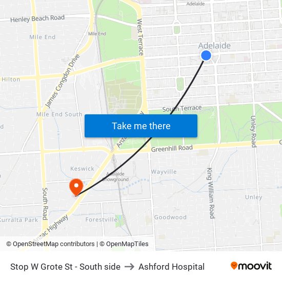 Stop W Grote St - South side to Ashford Hospital map