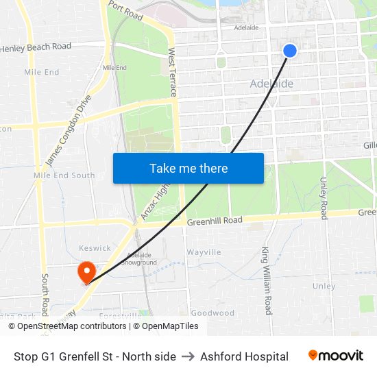 Stop G1 Grenfell St - North side to Ashford Hospital map