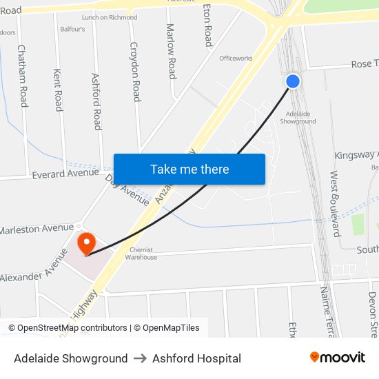 Adelaide Showground to Ashford Hospital map