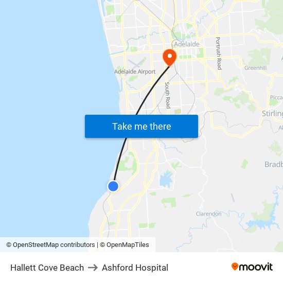 Hallett Cove Beach to Ashford Hospital map