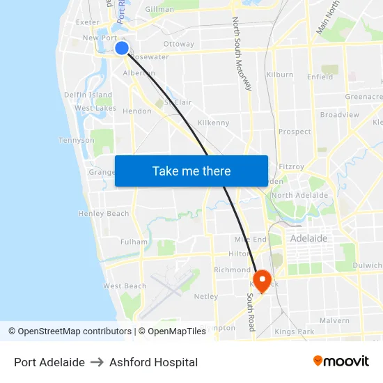 Port Adelaide to Ashford Hospital map