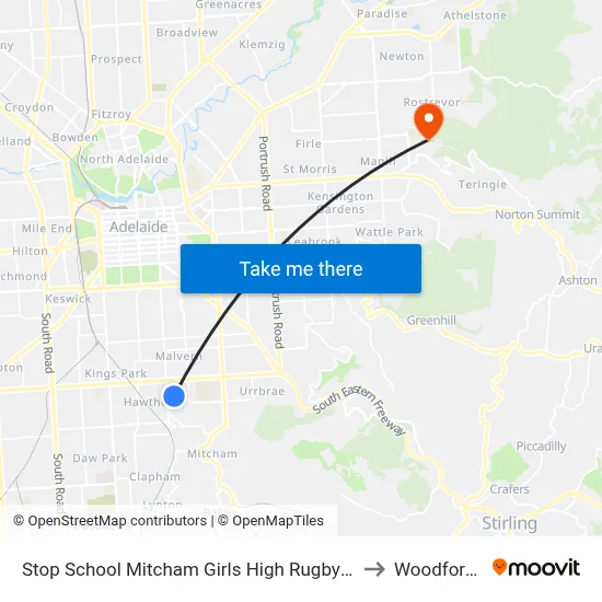 Stop School Mitcham Girls High Rugby St to Woodforde map