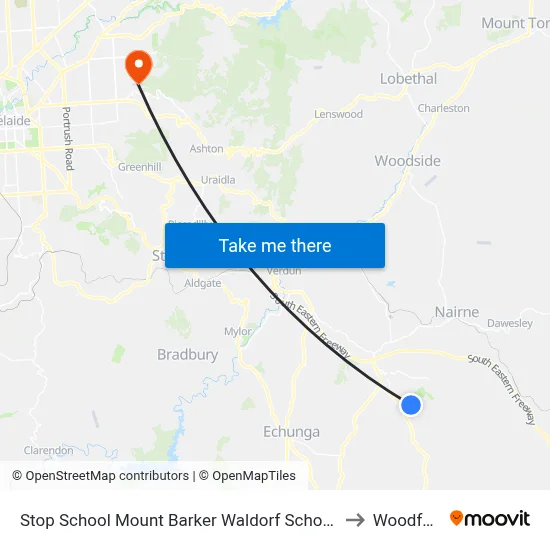 Stop School Mount Barker Waldorf School Sims Rd to Woodforde map