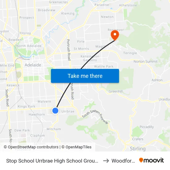 Stop School Urrbrae High School Grounds to Woodforde map