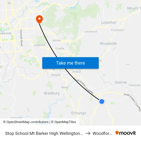 Stop School Mt Barker High Wellington Rd to Woodforde map