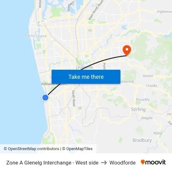 Zone A Glenelg Interchange - West side to Woodforde map