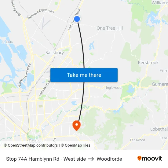 Stop 74A Hamblynn Rd - West side to Woodforde map