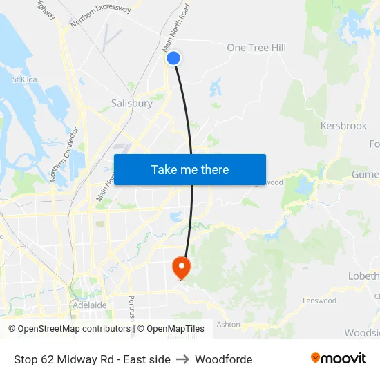 Stop 62 Midway Rd - East side to Woodforde map
