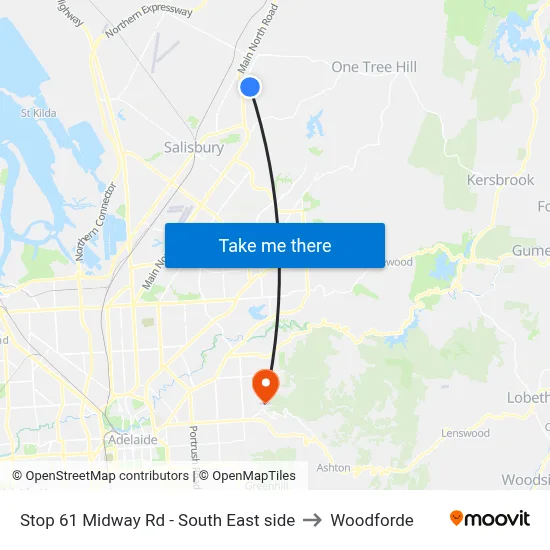 Stop 61 Midway Rd - South East side to Woodforde map