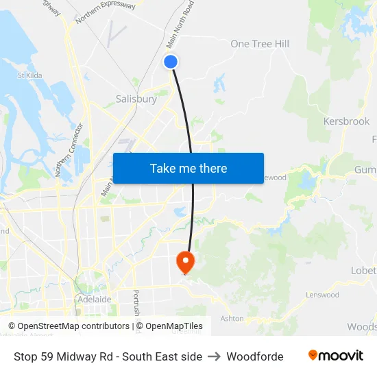 Stop 59 Midway Rd - South East side to Woodforde map