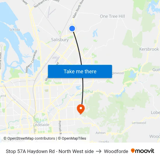 Stop 57A Haydown Rd - North West side to Woodforde map