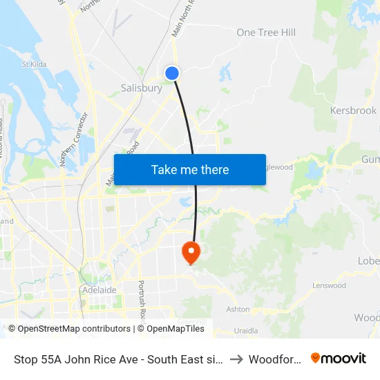 Stop 55A John Rice Ave - South East side to Woodforde map