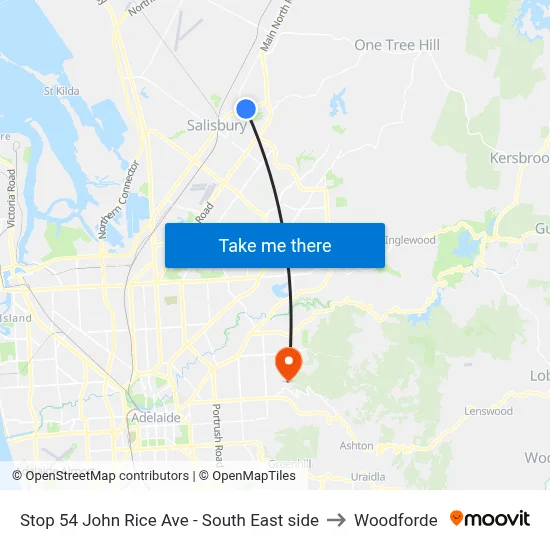 Stop 54 John Rice Ave - South East side to Woodforde map