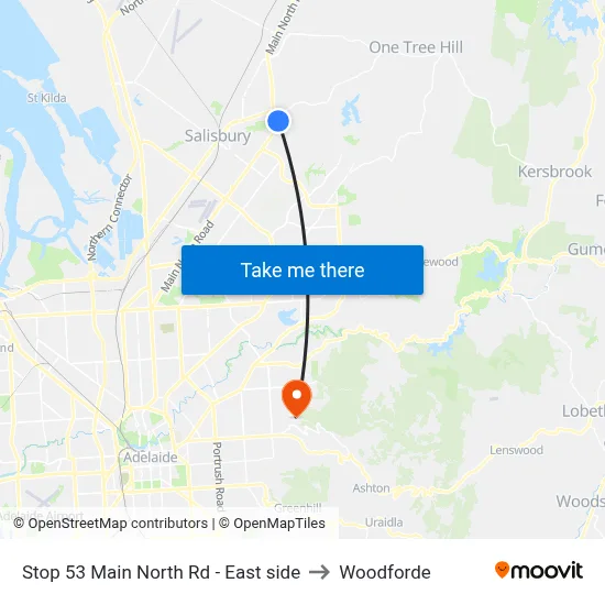Stop 53 Main North Rd - East side to Woodforde map