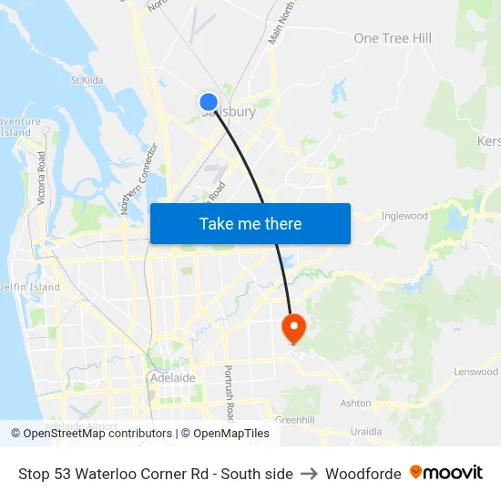 Stop 53 Waterloo Corner Rd - South side to Woodforde map
