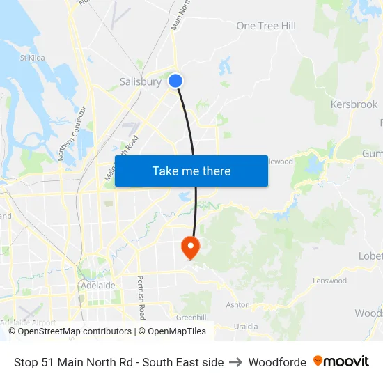 Stop 51 Main North Rd - South East side to Woodforde map