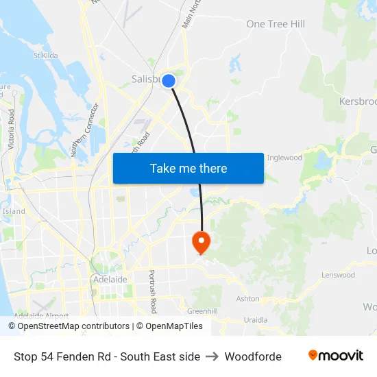 Stop 54 Fenden Rd - South East side to Woodforde map
