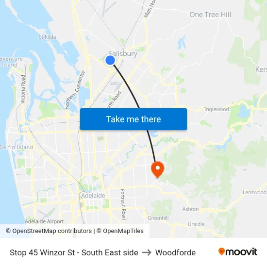 Stop 45 Winzor St - South East side to Woodforde map