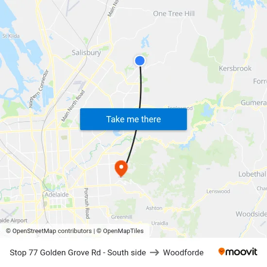 Stop 77 Golden Grove Rd - South side to Woodforde map