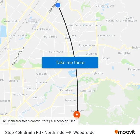 Stop 46B Smith Rd - North side to Woodforde map