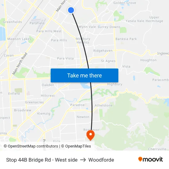 Stop 44B Bridge Rd - West side to Woodforde map