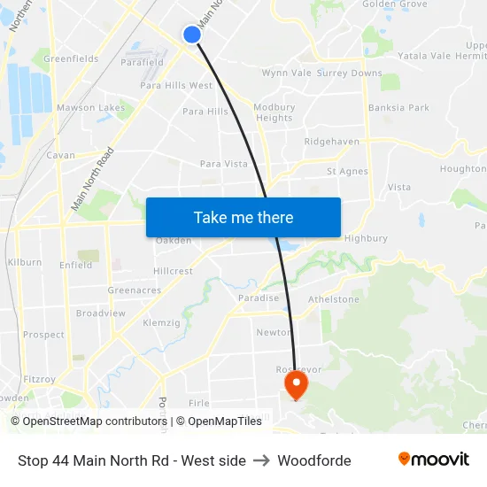 Stop 44 Main North Rd - West side to Woodforde map