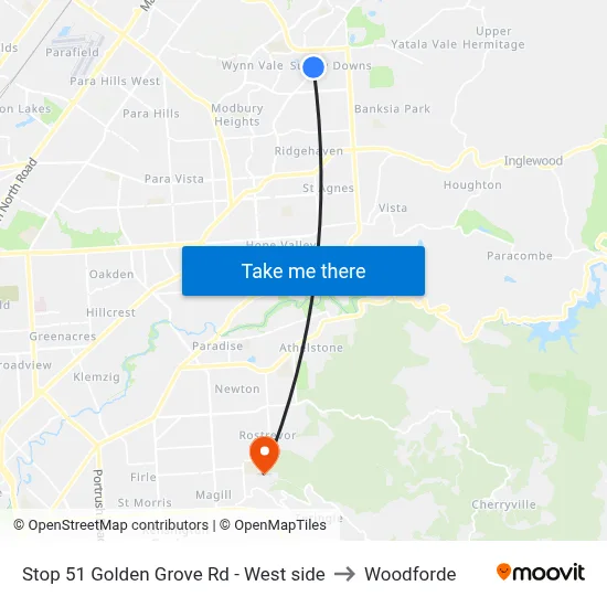 Stop 51 Golden Grove Rd - West side to Woodforde map
