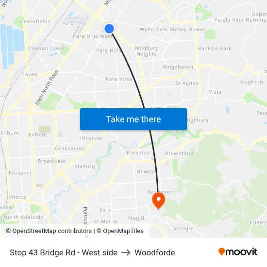 Stop 43 Bridge Rd - West side to Woodforde map