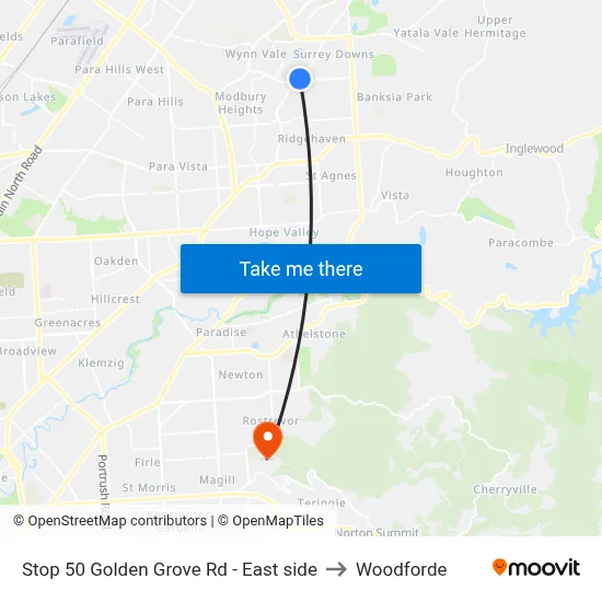 Stop 50 Golden Grove Rd - East side to Woodforde map
