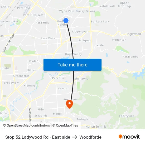 Stop 52 Ladywood Rd - East side to Woodforde map