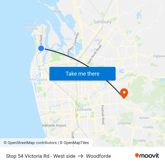 Stop 54 Victoria Rd - West side to Woodforde map
